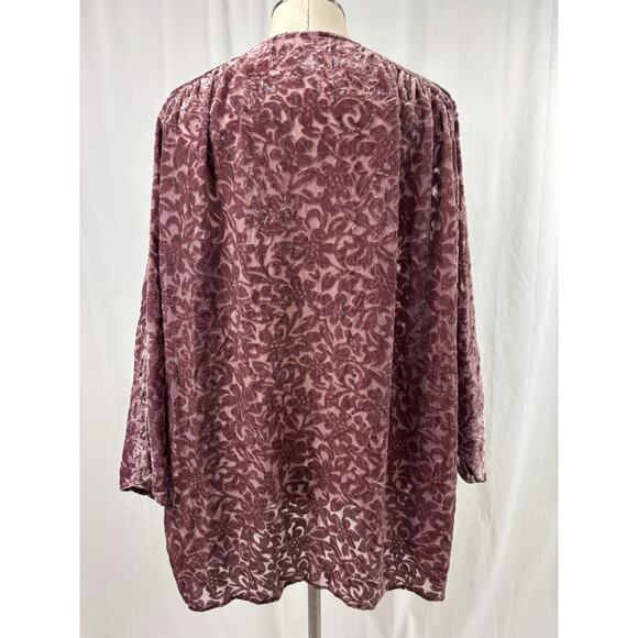 The Muses Closet Women's M Velvet Burnout Cardigan Dusty Mauve Boho Romantic - Picture 4 of 7